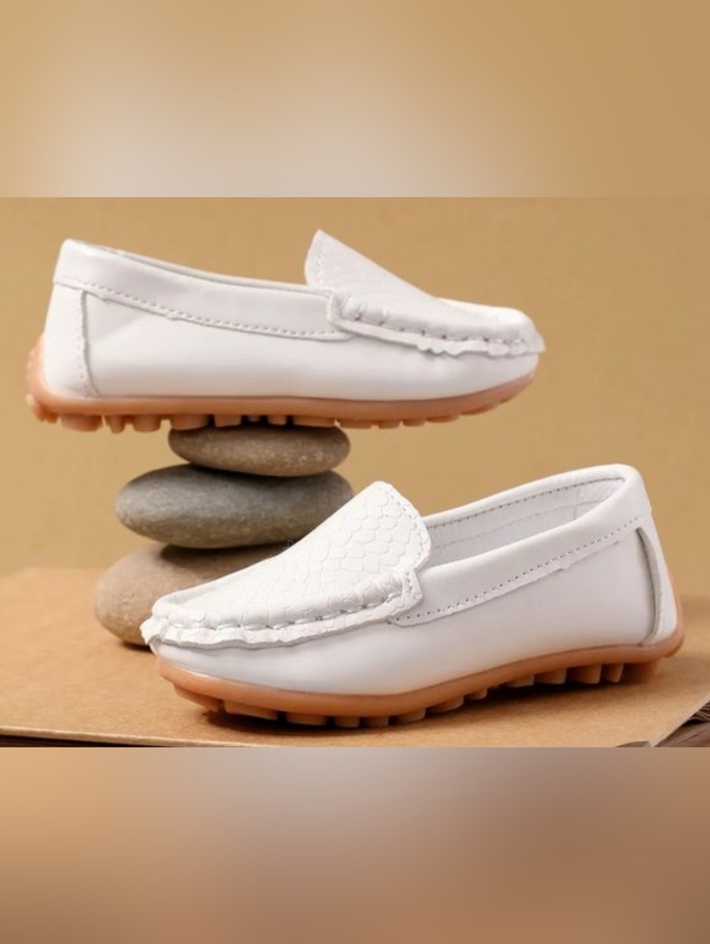 PatPat Kids White Moccasins with Tan Soles